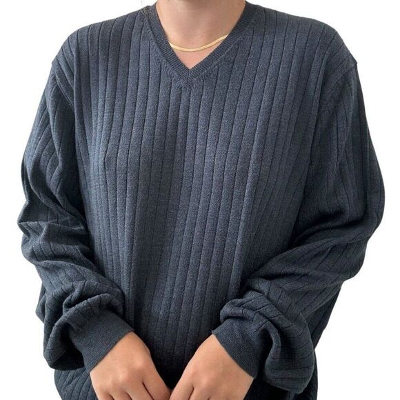Vintage Brooks Brothers Mens Navy Blue Ribbed Wool Cotton Sweater Made in USA XL - Picture 7 of 8